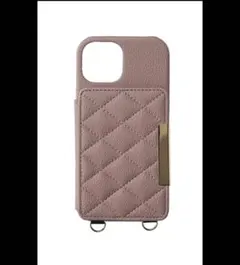 iPhone15 スマホケース　ショルダーにもできます　ピンクグレー　ミラー付き