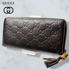 美品 GUCCI シマ ラウンドファスナー 長財布 インターロッキング