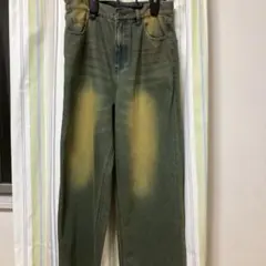 オリーブグリーン フェード加工 デニムパンツ