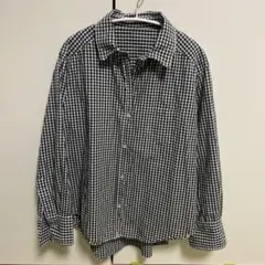 ギンガムチェック　長袖シャツ　黒×白　M