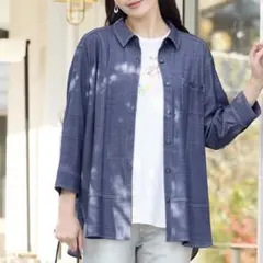 【美品】missel *デニムライク ストレッチシャツ 羽織りのサムネイル