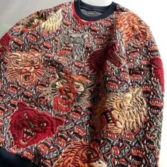 ザラ　スウェット　総柄　和柄　虎　メンズM相当　立体柄