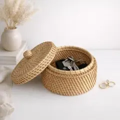 ラタンかごバスケット蓋付き収納 小物入れ ナチュラル雑貨 北欧 917