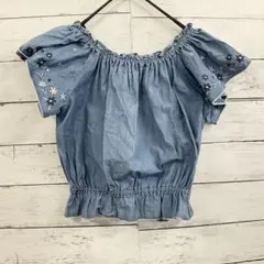 pom ponette junior トップス 130 青 花刺繍 夏 ブラウス