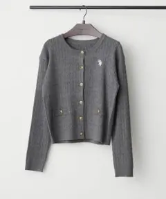 【U.S. POLO ASSN.】ケーブルニットカーディガン チャコールグレー