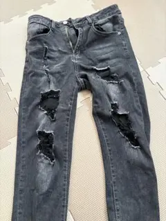 SHEIN ダメージデニム　黒