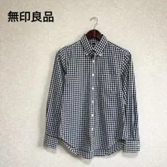 無印良品 ボタンダウンシャツ ギンガムチェック柄 ブラック S