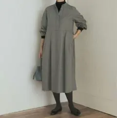 新品★DOORS『UR TECH』チェック柄バルーンスリーブワンピ/グレー