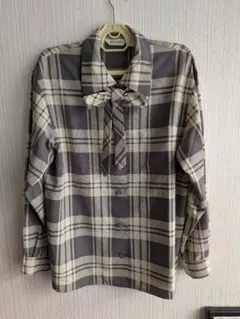 チェック柄リボン付き長袖シャツ