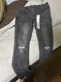 パープルブランド　グレー ダメージデニムパンツ 30