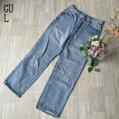 【GUジーユー】ハイウエスト　ストレートデニム　ジーンズ　ライトブルー　美品　L