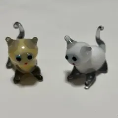 ガラス細工 ミニチュア 猫 置物 2点セット ネコ