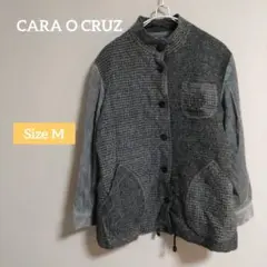 【CARA O CRUZ】 グレー ツイード＆コーデュロイミックスジャケット 冬