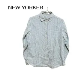 B0670NEW YORKER長袖シャツストライプ　オフィス綿100%大きめLのサムネイル