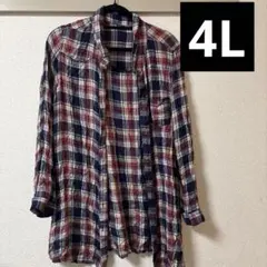 【タイムセール】4L チェック柄　長袖シャツ