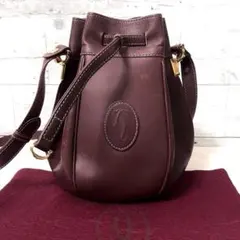 【良品】Cartier ショルダーバッグ 巾着 マストライン ボルドー
