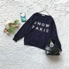 ✨未使用✨ テチチ 長袖セーター F ビーズ 刺繍文字 アンゴラ混 異素材混入