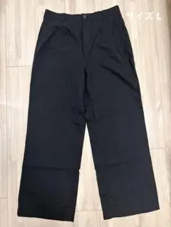 UNIQLO リネンブレンドタックワイドパンツ ブラック サイズ L