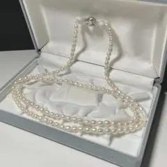 極美品✨ 淡水パール ロングネックレス 2連 3連 大珠 5.5mm 83cm