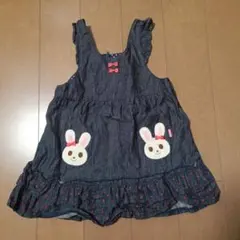 ウサギ刺繍デニム風ジャンバースカート　ミキハウス