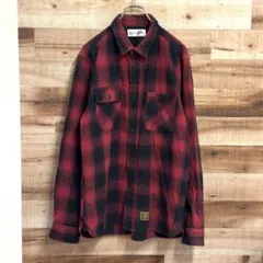 ills イルズ ネルシャツ L 赤黒 綿100％ チェック柄 メンズ 長袖