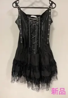 黒 レースアップ フリルドレス ゴスロリ・ロリータ 新品