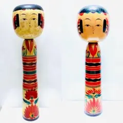 中古　こけし　人形　2体　セット　日本　木製　伝統　N 新山慶美