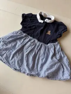 petit main ワンピースくま刺繍ネイビー×ストライプ　90のサムネイル