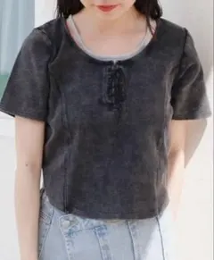 kastane レイヤード　トップス　チャコールグレー