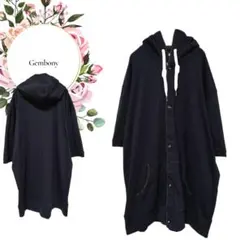 4L大きいサイズ【ジェムポニー】Gembony♡フード付ロングパーカー♡紺♡水玉