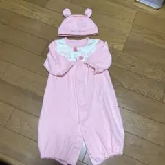 ピンクのうさぎ刺繍ロンパース&帽子セット