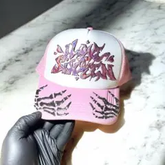 メッシュキャップ リメイク y2k ピンクキャップ オーロラピンク加工
