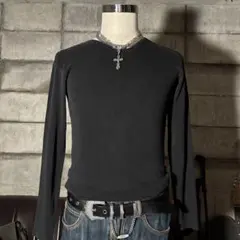 VINTAGE AVIREX サーマル　ロンT ミリタリー　Vネック　短丈