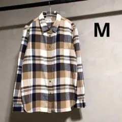 美品 ユニクロ フランネルチェックシャツ 長袖 ベージュ M 秋冬