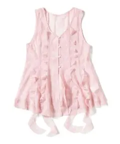 着回し 新品 Ray BEAMS レース ラッフル ロング ジレ PINKのサムネイル