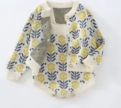 韓国服 花柄 ロンパース カーディガン セット