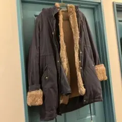 SHIPS ラビットファー付きモッズコート ネイビー 36