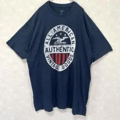 アメカジ イーグル プリントTシャツ 半袖 メンズ XL ネイビー 古着 紺のサムネイル