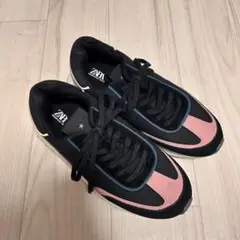 未使用 ZARA レトロ風スニーカー ブラック/ピンク