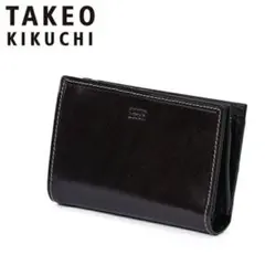 TAKEO KIKUCHI タケオキクチ 牛革 ２つ折り財布 多収納 ブラック