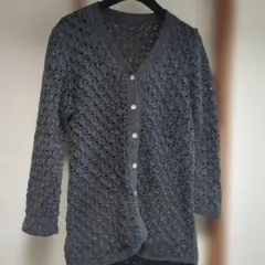 グレー 編み物 カーディガン 長袖 ボタン付き手編み ハンドメイド