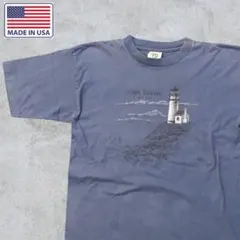 USA製 L 90S Tシャツ ブルー プリント 古着　シングル アメリカ製 青