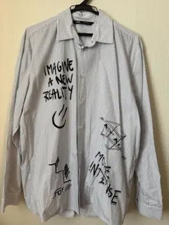 ZARA ストライプ柄アートプリントシャツ S M