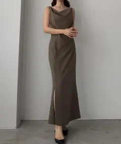 Louere ドレープ前ファスナースリットキャミワンピース XL