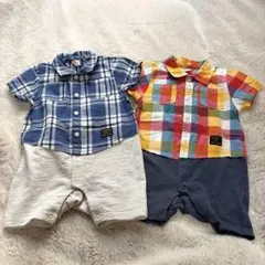 petit main チェック柄ロンパース 70cm 双子