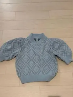 ライトブルー ダイヤモンド模様 ニット