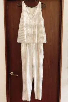 INGNI イング ホワイトストライプノースリーブ オールインワン Mサイズ