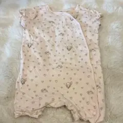 ピンク ハート動物プリントロンパース