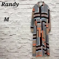 Randy【M】 ジオデザインロングワンピース レトロ 襟付き リボン 幾何学柄