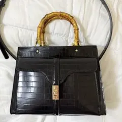 DIANA クロコダイル風ハンドバッグ バンブーハンドル